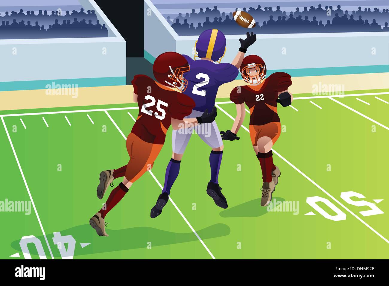 Eine Vektor-Illustration von Fußballspielern in einem Spiel in einem Stadion Stock Vektor