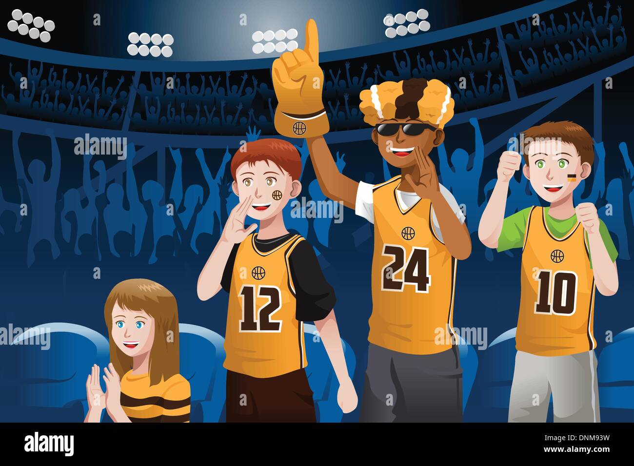 Eine Vektor-Illustration von Basketball-Fans im Stadion jubeln Stock Vektor