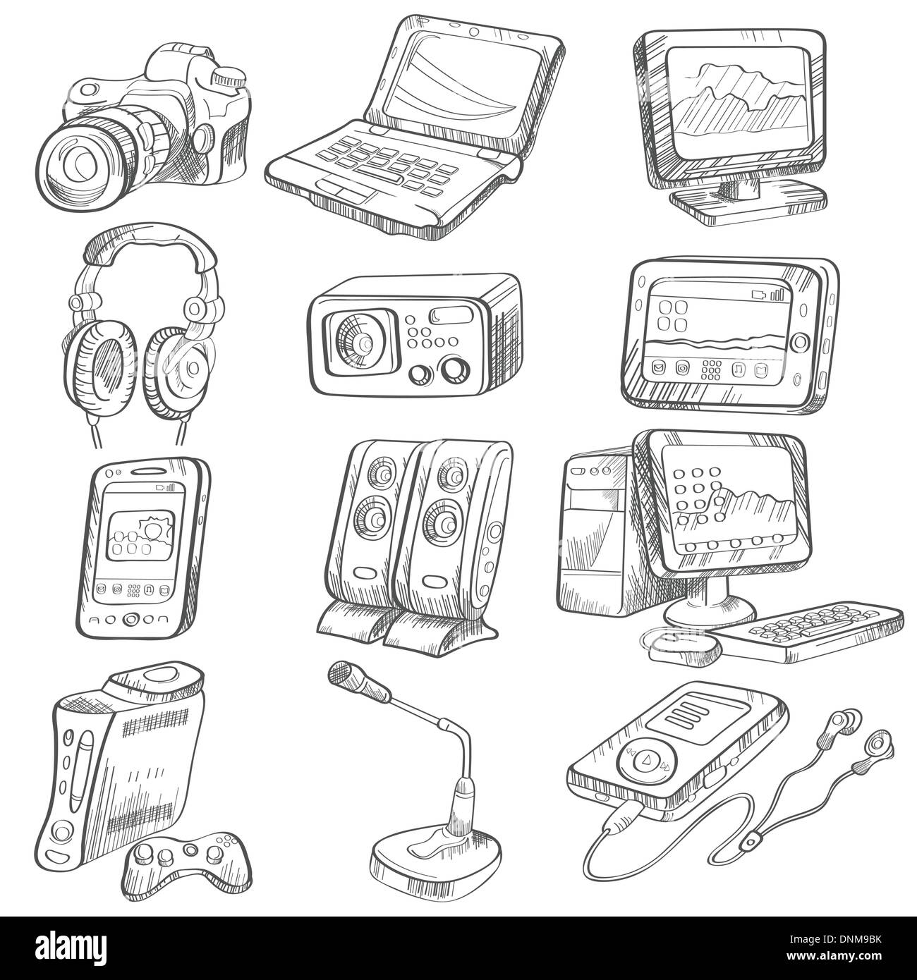 Eine Vektor-Illustration der Bleistiftzeichnung des elektronischen Gadgets Stock Vektor