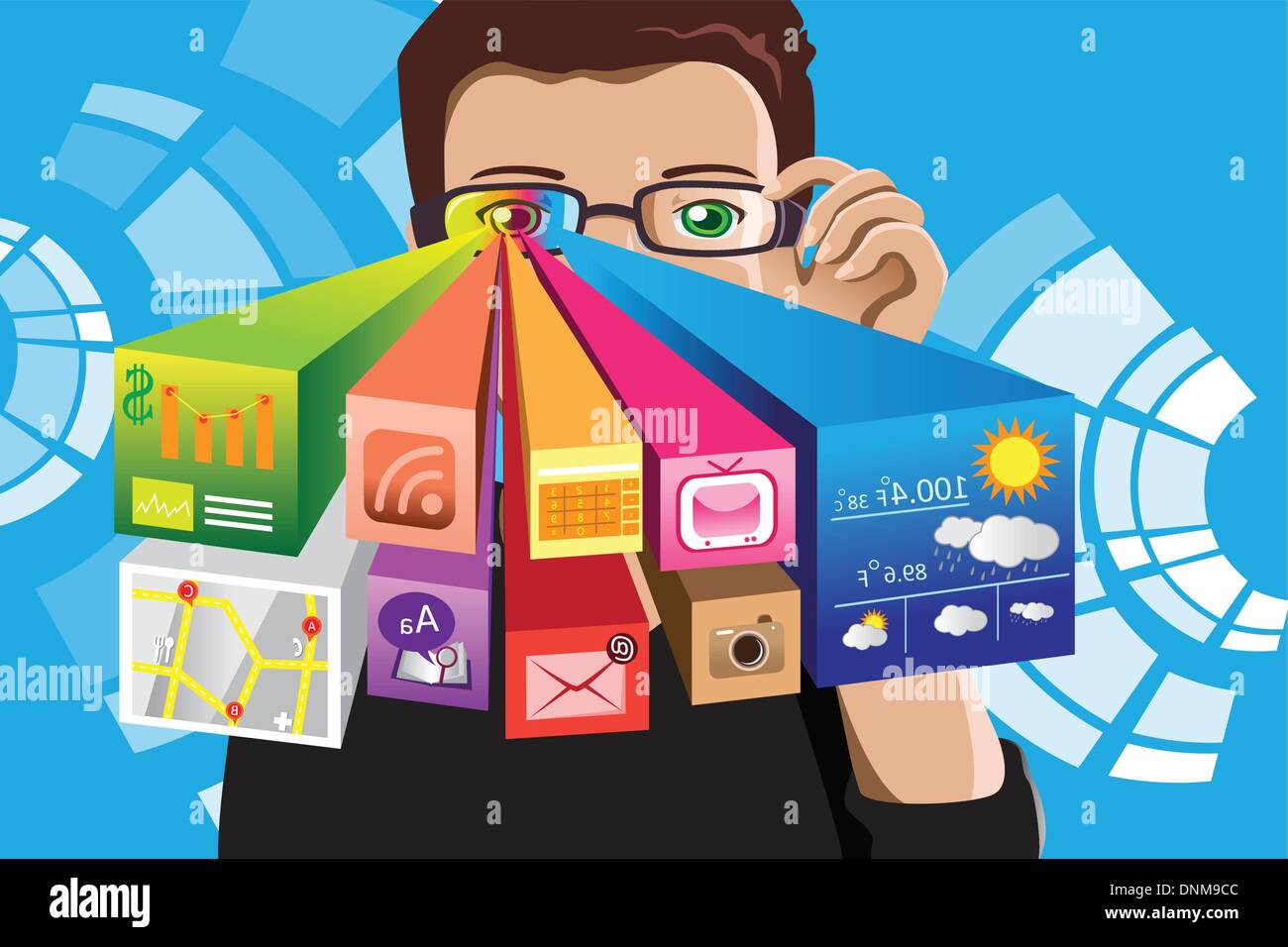 Eine Vektor-Illustration ein Konzeptbild eines futuristischen Technologie-Mannes Stock Vektor