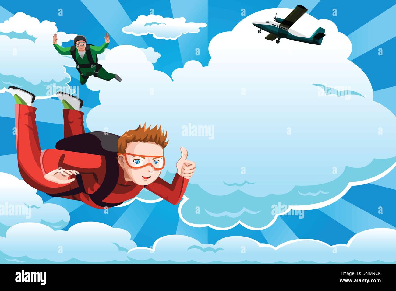Eine Vektor-Illustration von Menschen Fallschirmspringen mit Exemplar Stock Vektor