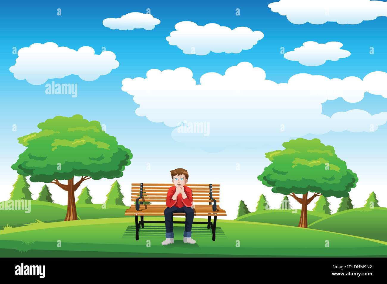 Ein Mann sitzt auf der Bank in einem Park allein eine Vektor-illustration Stock Vektor