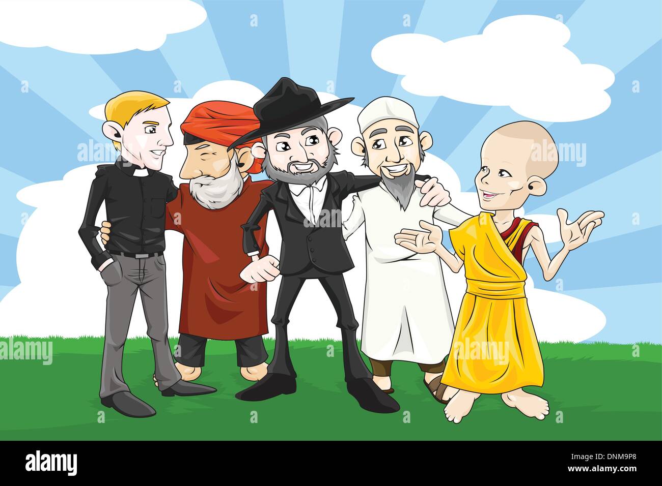 Eine Vektor-Illustration von Menschen verschiedener Religionen gemeinsam Hand in Hand Stock Vektor