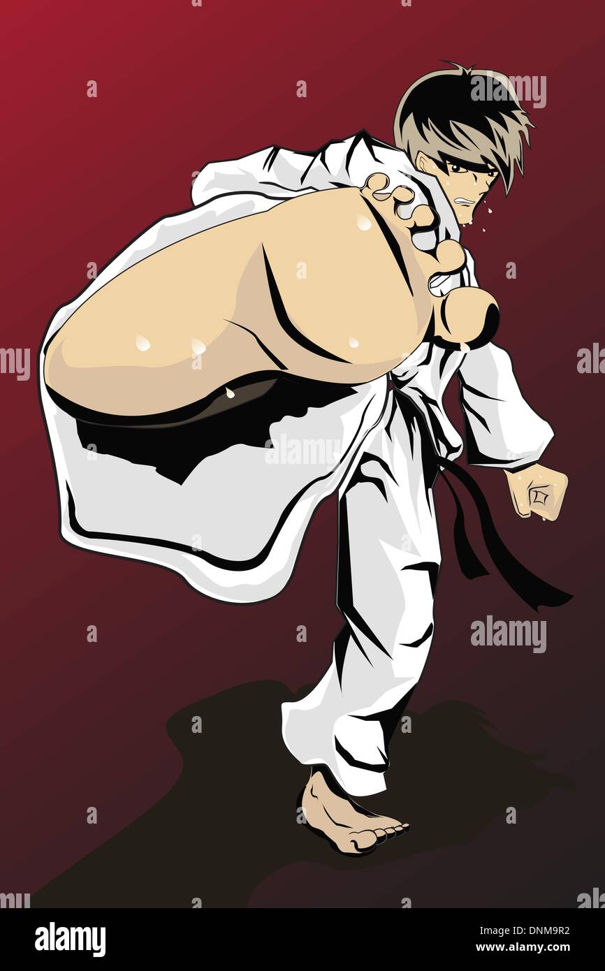 Eine Vektor-Illustration eines männlichen üben karate Stock Vektor
