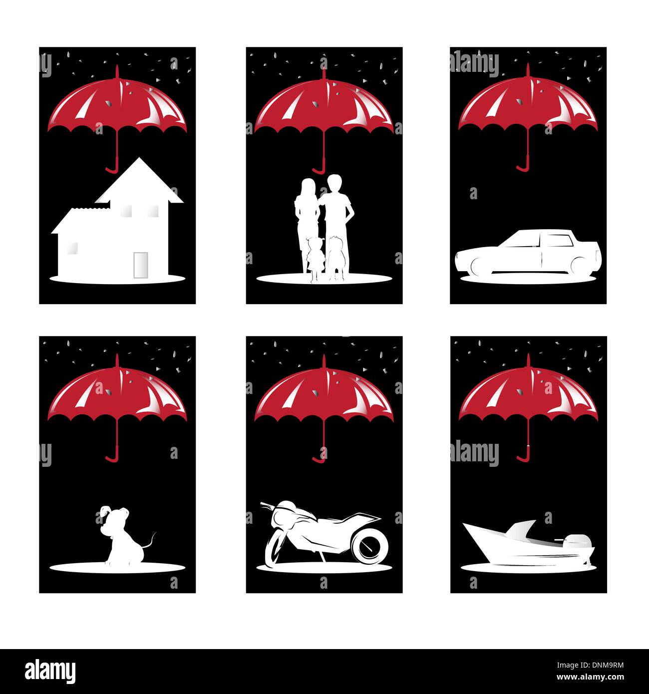 Eine Vektor-Illustration aus einer Reihe von Versicherungskonzept für Haus, Mensch, Auto, Haustier, Motorrad und Boot Stock Vektor