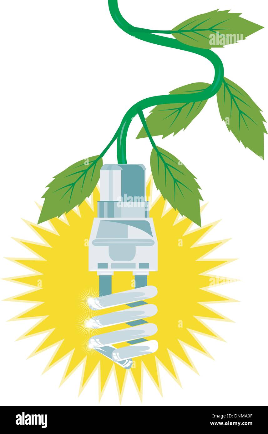 Illustration der Energy Saver Glühbirne mit verlässt Draht im retro-Stil gemacht. Stock Vektor