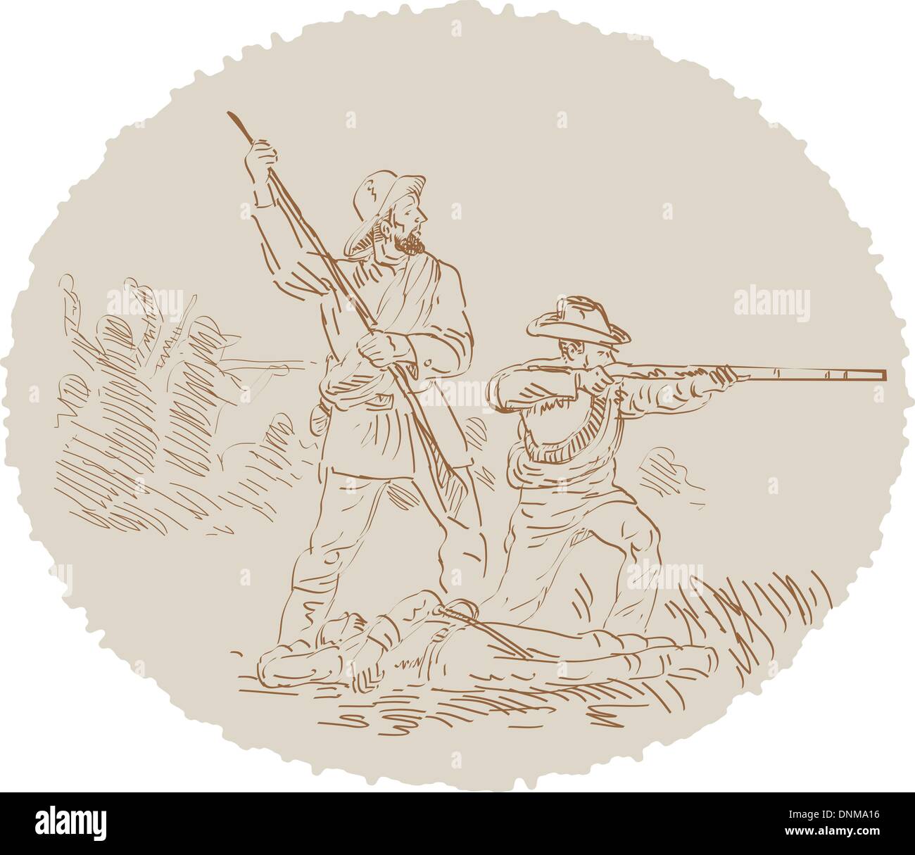 Abbildung eines amerikanischen Bürgerkrieg konföderierten Soldaten kämpfen gezeichnet und skizziert. Stock Vektor
