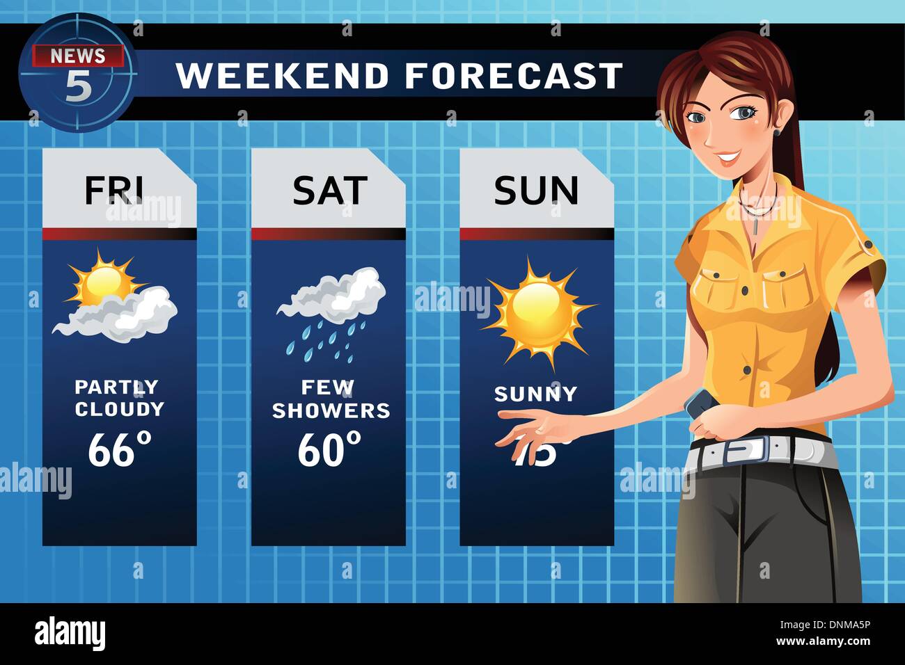 Eine Vektor-Illustration eines TV-Wetter-Reporter bei der Arbeit Stock Vektor