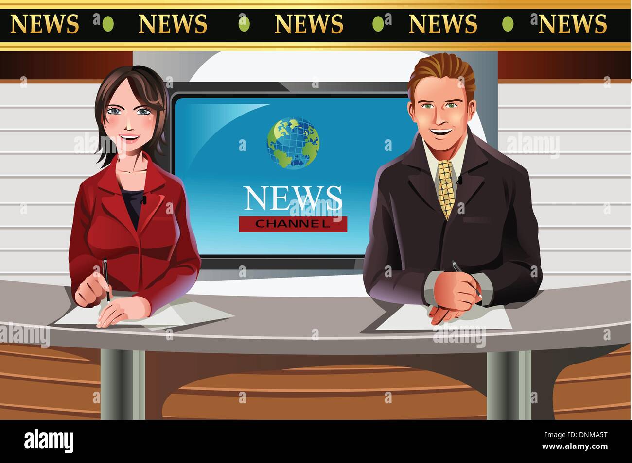 Eine Vektor-Illustration von TV Nachrichtensprecher Stock Vektor