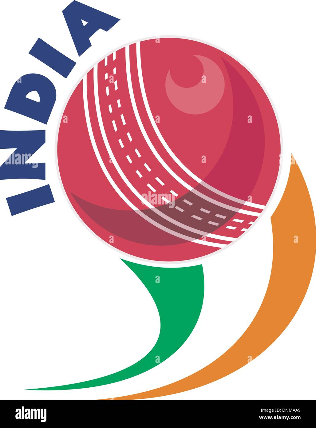 Beispiel für ein Cricketball flogen mit Worten "Indien" Stock Vektor