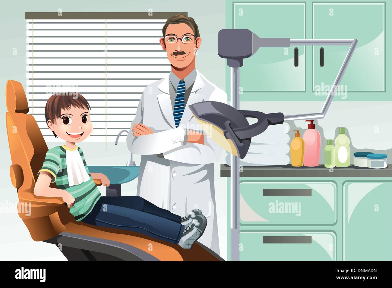 Eine Vektor-Illustration von einem Kind in der Zahnarztpraxis Stock Vektor