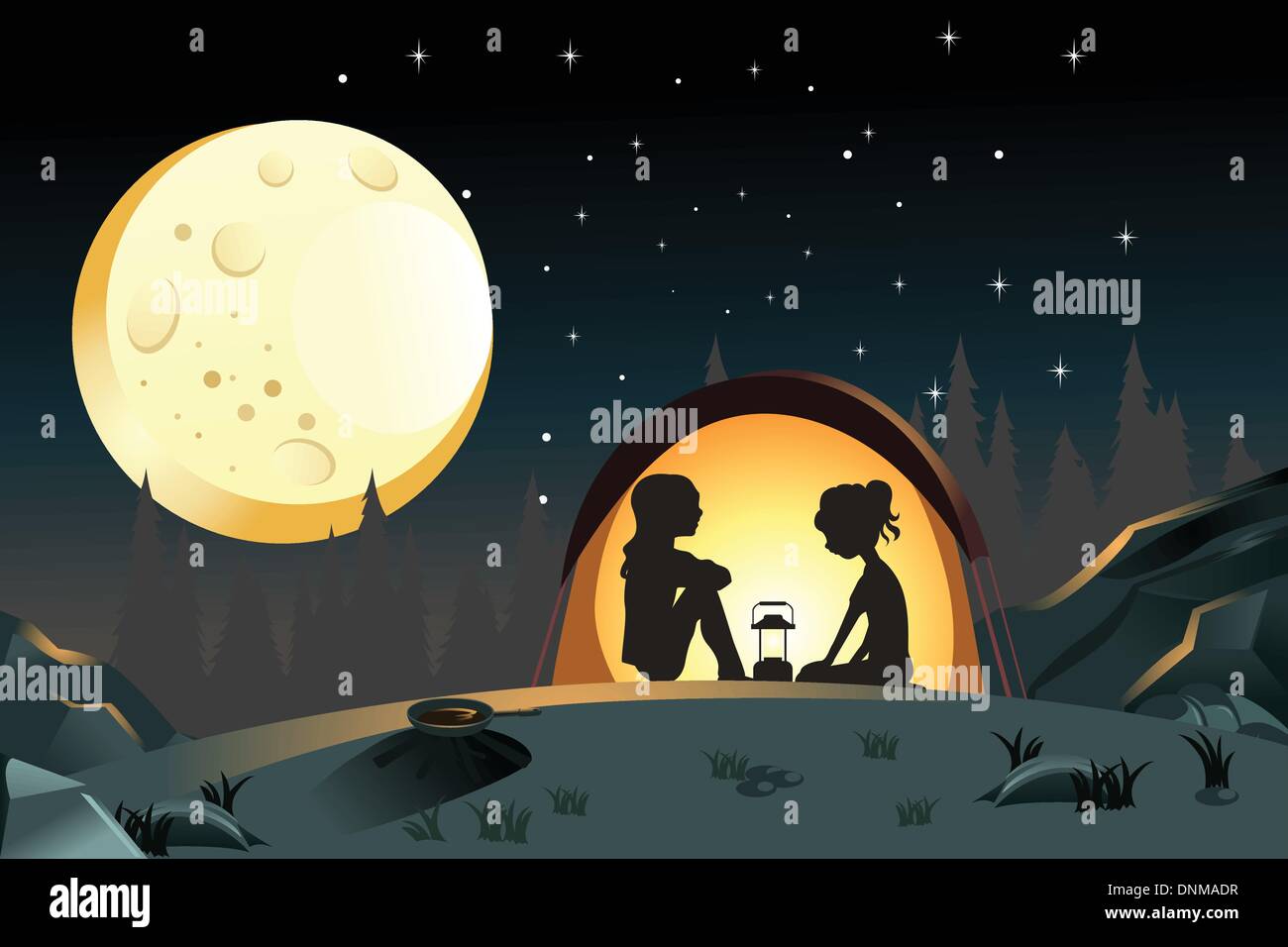 Eine Vektor-Illustration von zwei Mädchen, camping in der Wildnis Stock Vektor