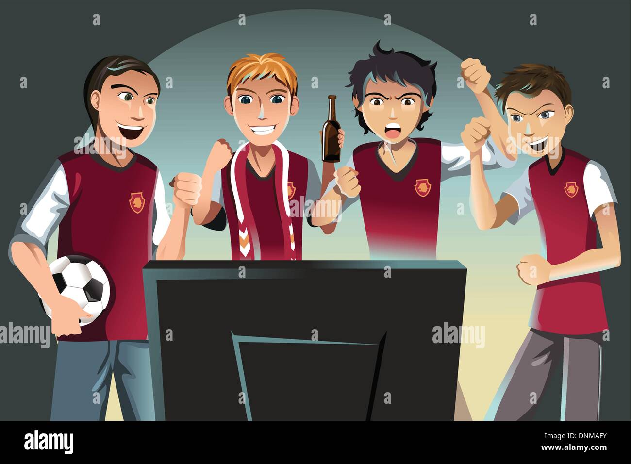 Eine Vektor-Illustration von Fußball-Fans das Spiel im Fernsehen beobachten Stock Vektor