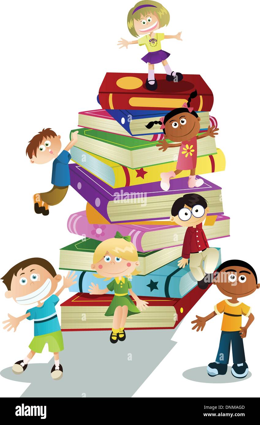 Eine Vektor-Illustration von Studenten und Bücher, eignet sich für Kinder Bildungskonzept Stock Vektor