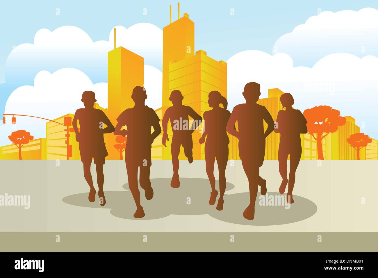 Eine Vektor-Illustration der Marathonläufer in der Stadt Stock Vektor