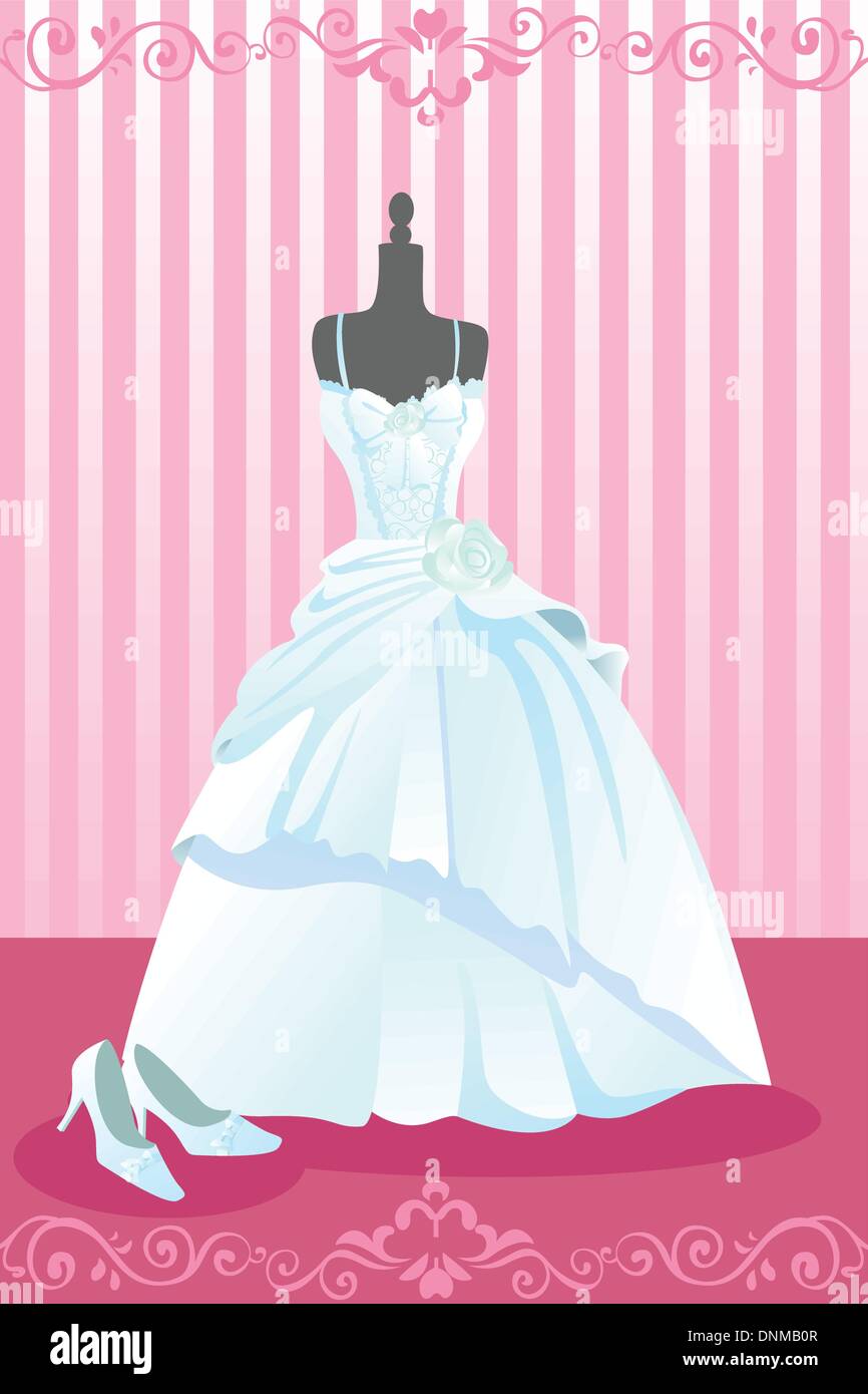 Eine Vektor-Illustration ein Hochzeitskleid und ein paar Brautschuhe Stock Vektor