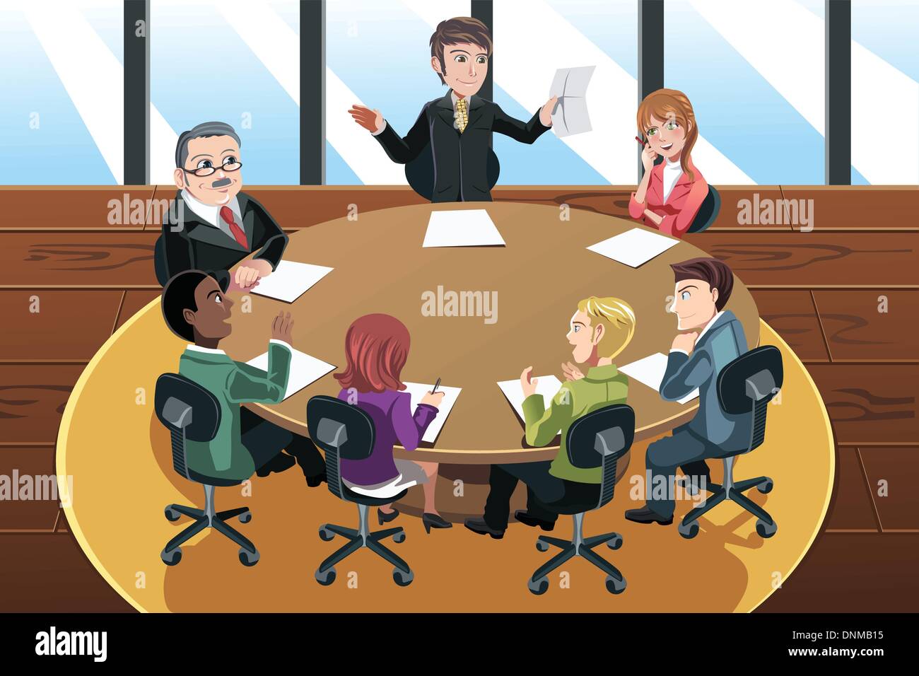 Eine Vektor-Illustration von Geschäftsleuten in einer Besprechung im Büro Stock Vektor