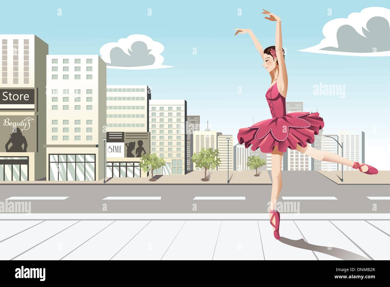 Eine Vektor-Illustration von Ballett-Tänzerin tanzen in der Stadt Stock Vektor