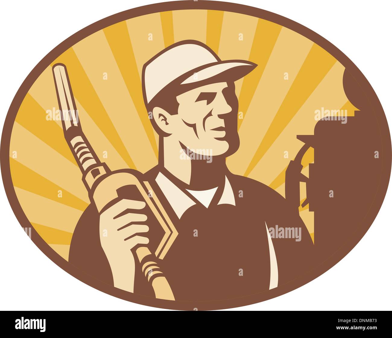 Abbildung einer Benzin damit verbundenen aussehende Holding Benzin Pumpe Düsensatz innen oval Stock Vektor