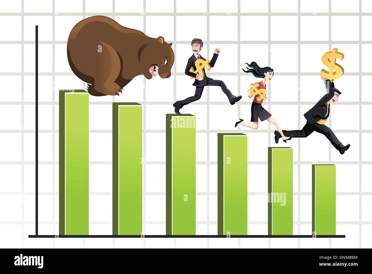 Eine Vektor-Illustration eines Bären jagen das Diagramm Geschäftsleute eignet sich für Bär Marktkonzept Stock Vektor