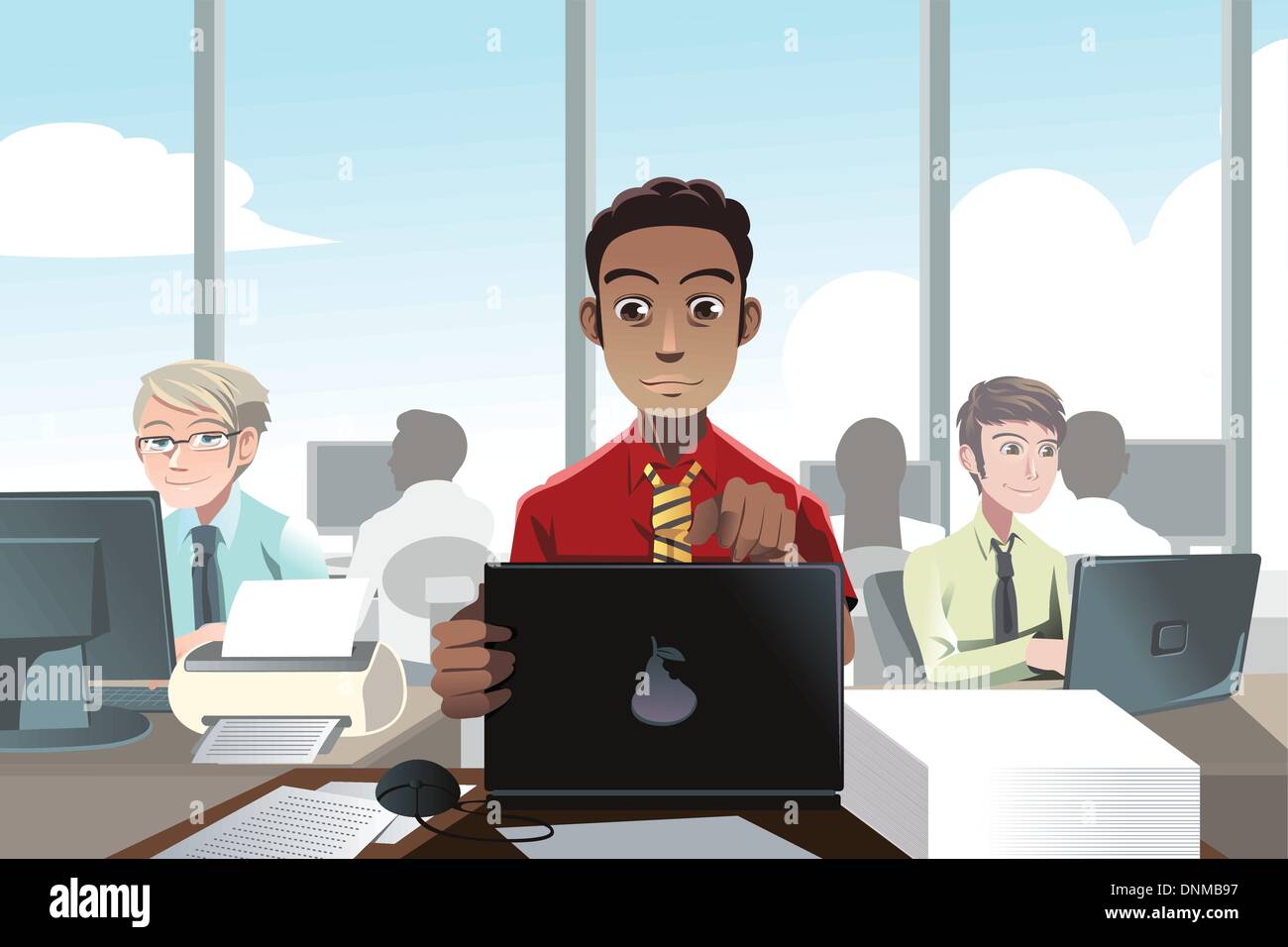 Eine Vektor-Illustration von Geschäftsleuten, die in einem Büro arbeiten Stock Vektor