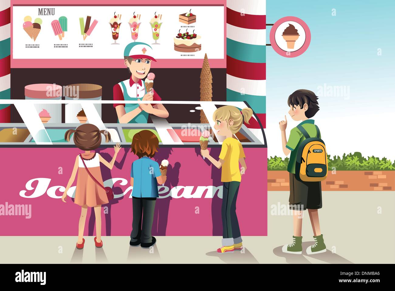 Eine Vektor-Illustration der Kinder kaufen Eis an einem Eis-stand  Stock-Vektorgrafik - Alamy