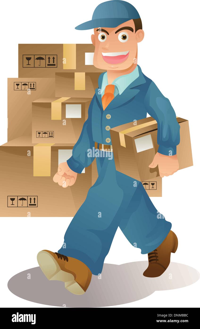 Ein Vektor-Abbildung von einem Lieferbote liefern Pakete Stock Vektor