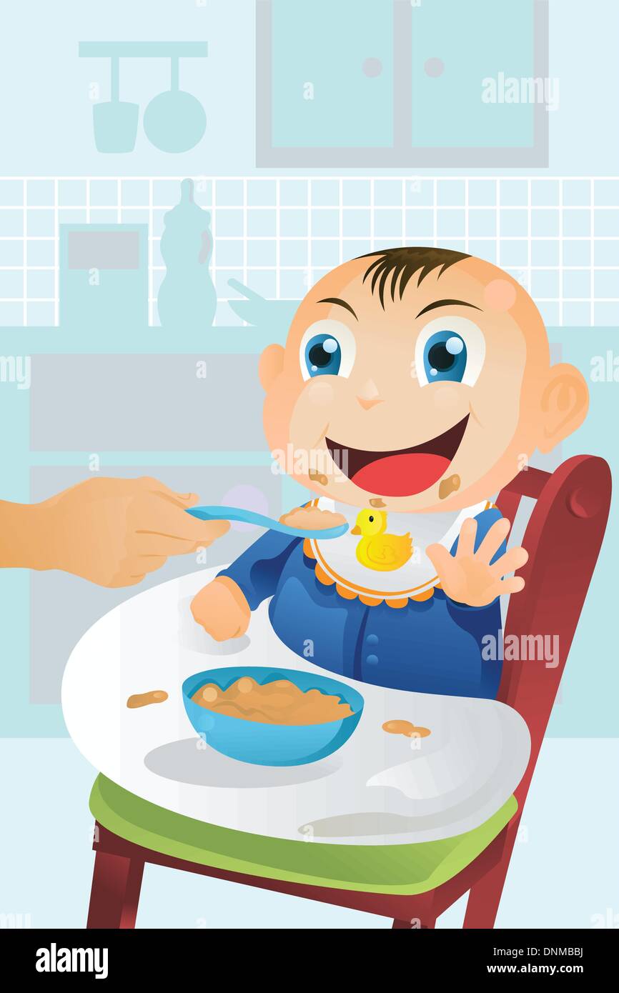 Eine Vektor-Illustration eine Mutter füttert ihr glückliches baby Stock Vektor