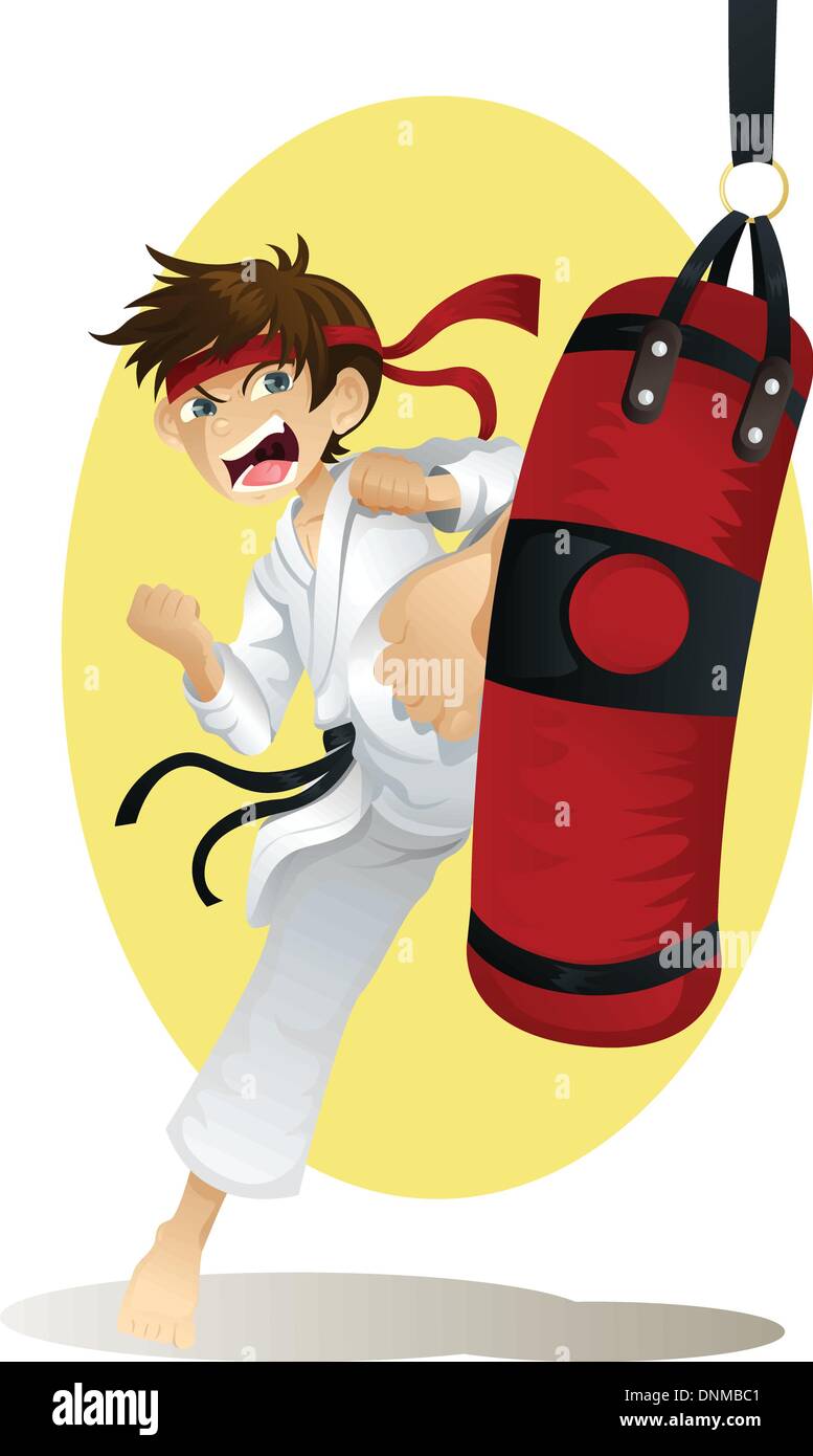 Eine Vektor-Illustration von einem Teenager üben karate Stock Vektor