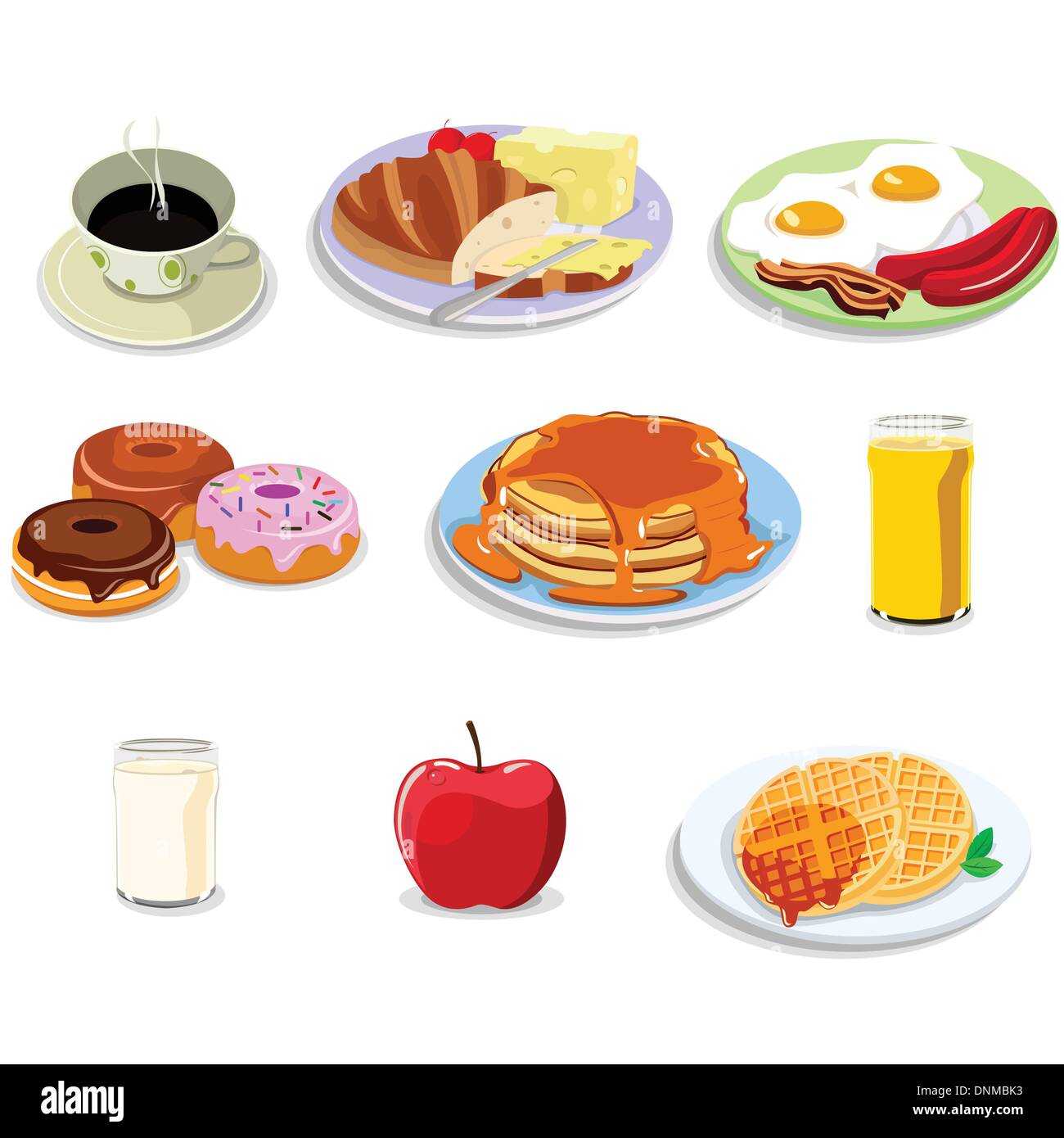 Eine Vektor-Illustration von Frühstück Essen Abbildung Symbol setzt Stock Vektor