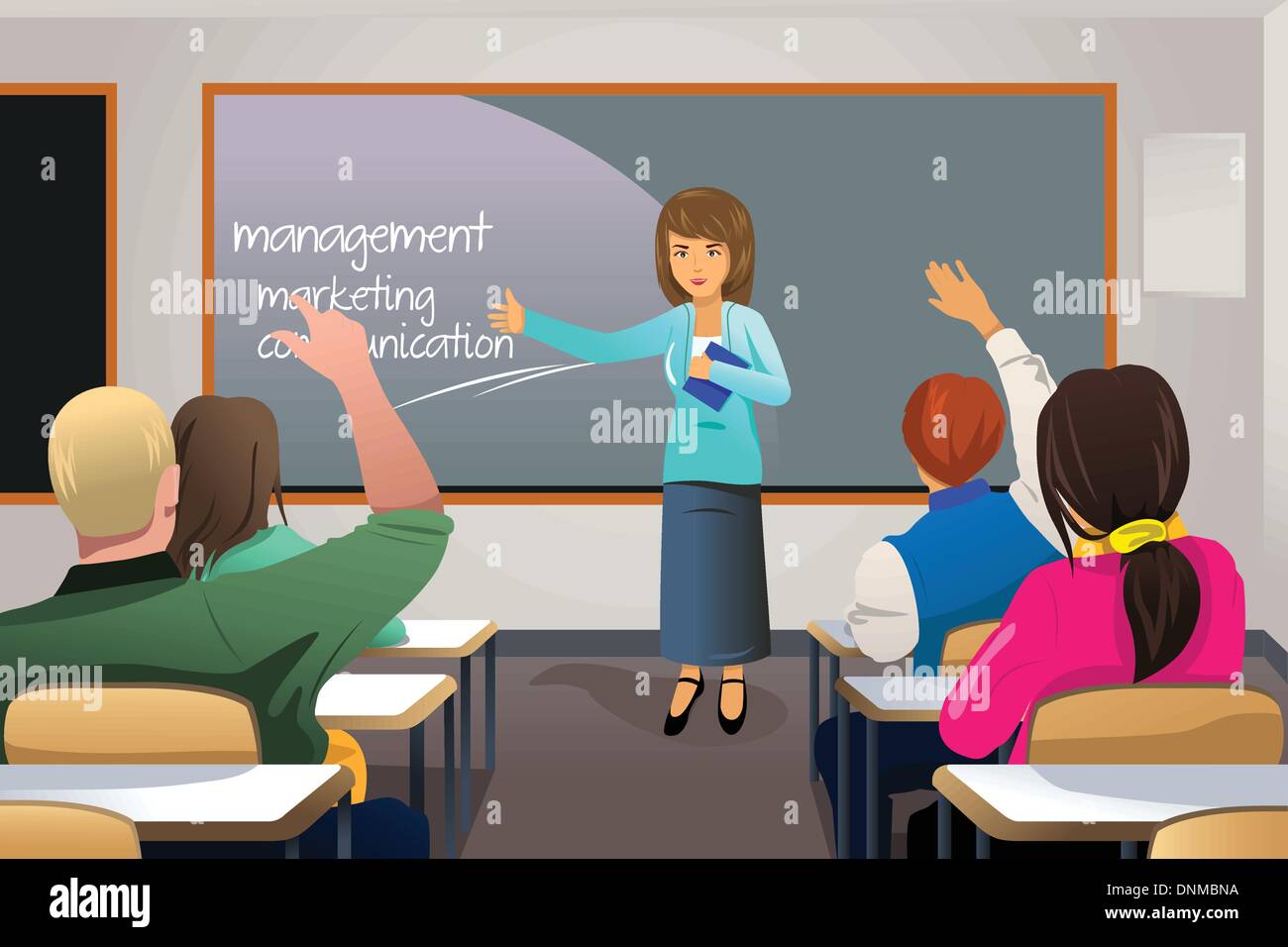 Eine Vektor-Illustration von College-Studenten in der Klasse mit Professor Lehre Stock Vektor