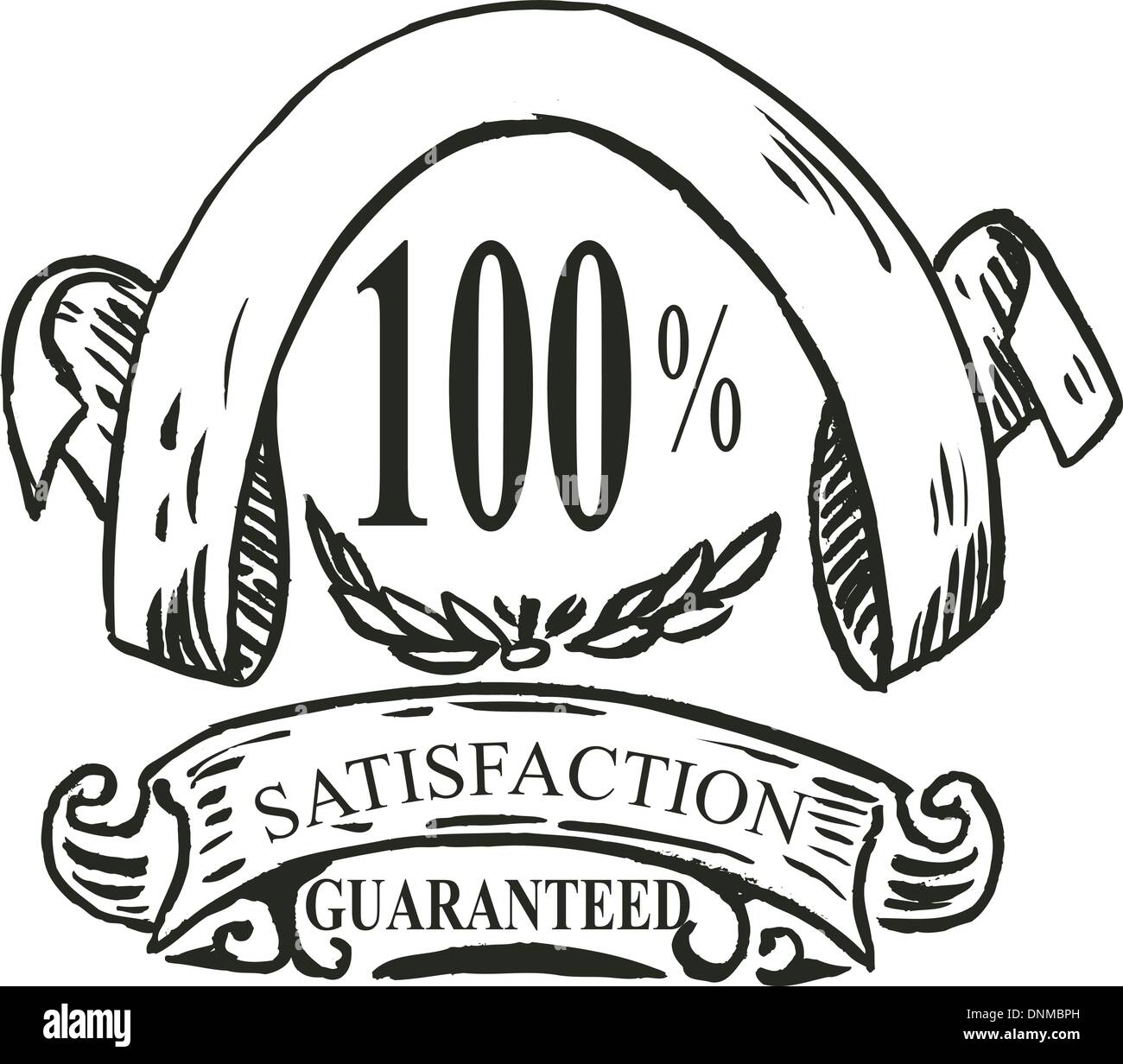 Abbildung eines Symbols mit Worten 100 % Zufriedenheit garantiert getan im retro-Stil. Stock Vektor