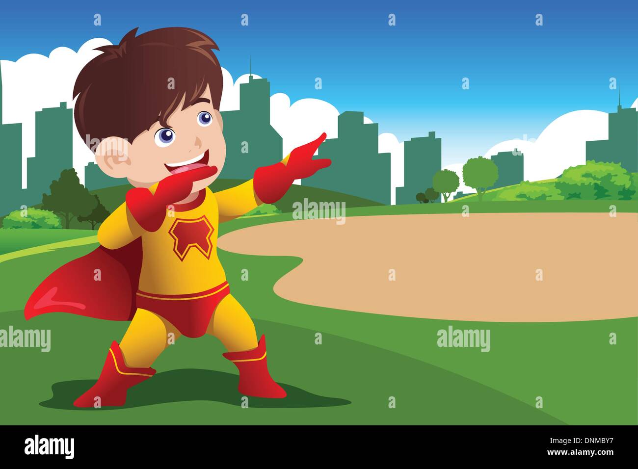 Eine Vektor-Illustration eines jungen in Superhelden-Kostüm Stock Vektor
