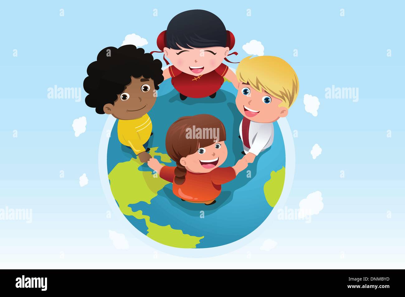 Eine Vektor-Illustration von Multi ethnischen Kinder Hand in Hand für Diversity-Konzept Stock Vektor