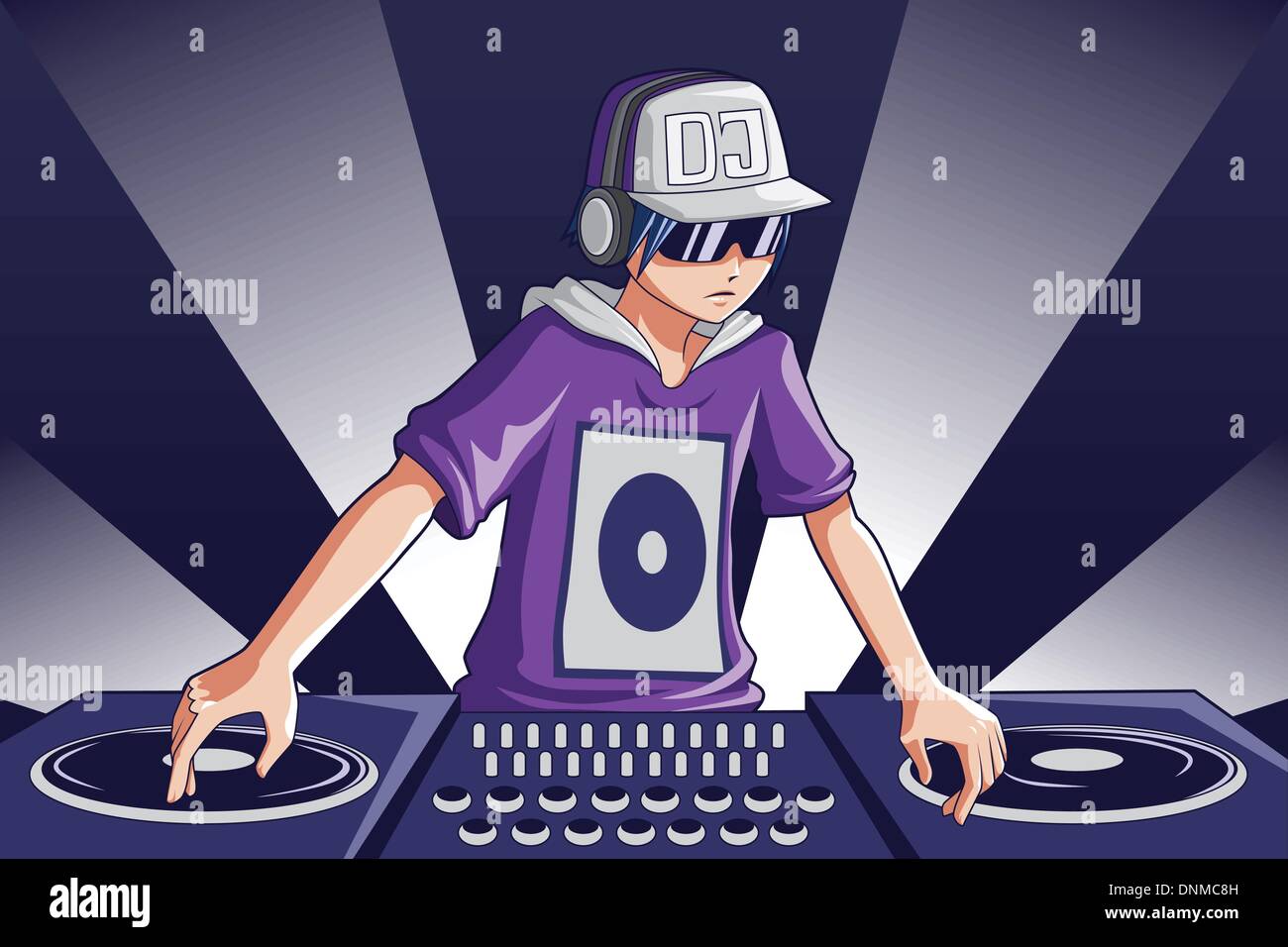 Eine Vektor-Illustration einer Musik DJ bei der Arbeit Stock Vektor