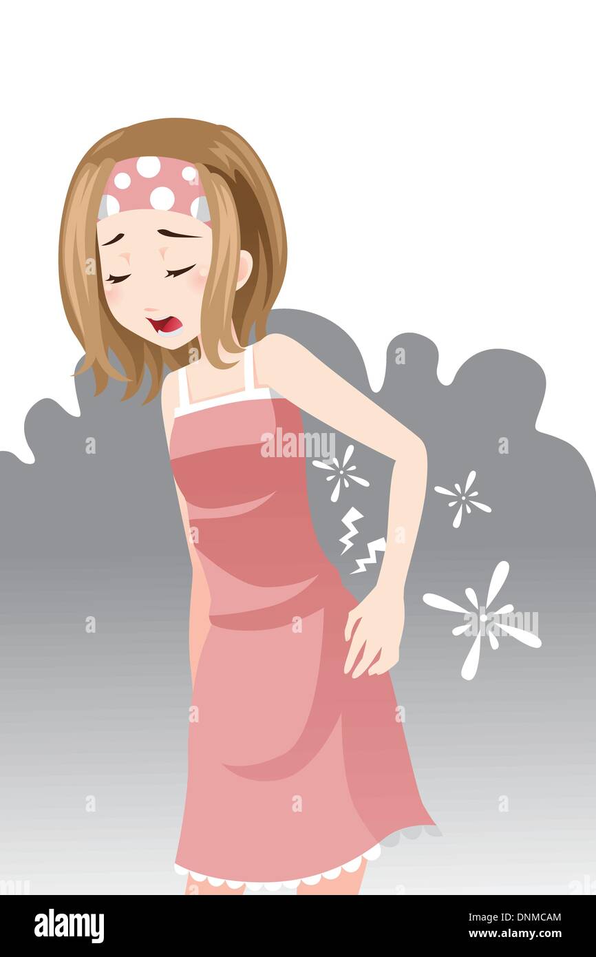 Eine Vektor-Illustration von eine Frau, die eine Rückenschmerzen Stock Vektor