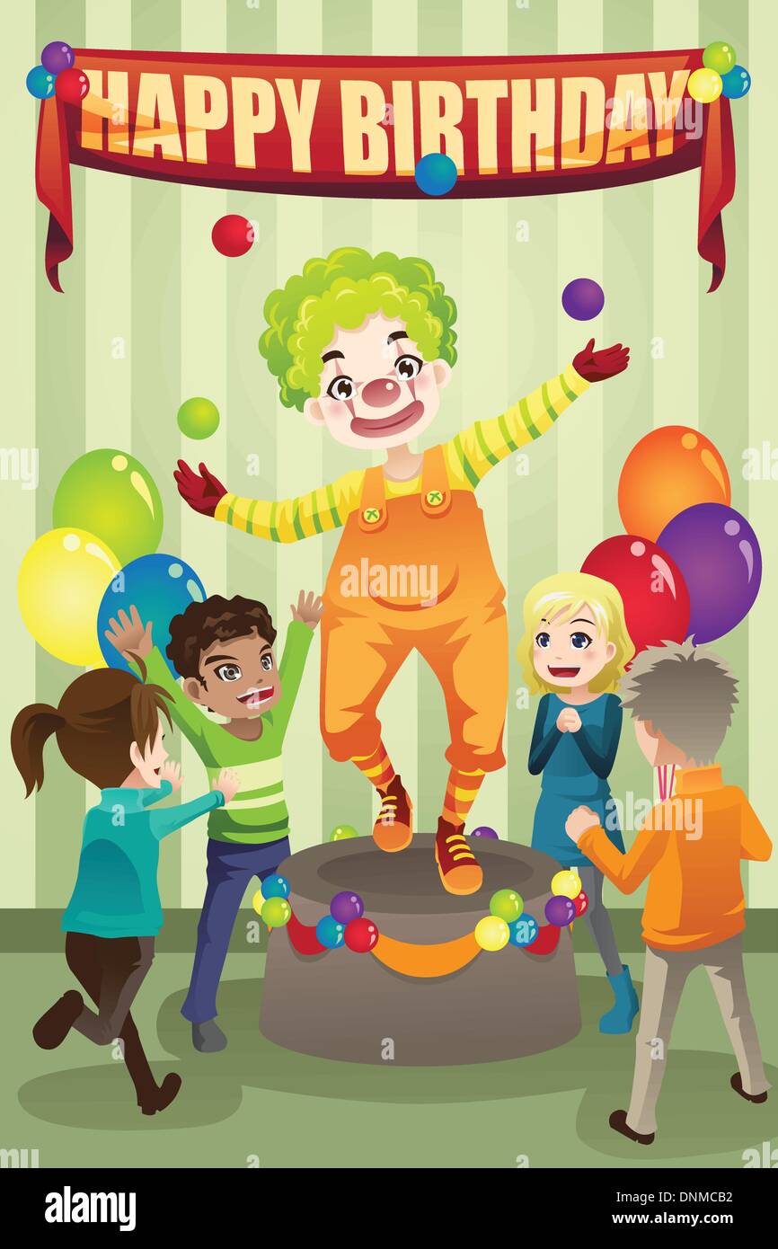 Eine Vektor-Illustration einer Geburtstagsfeier mit einem clown Stock Vektor