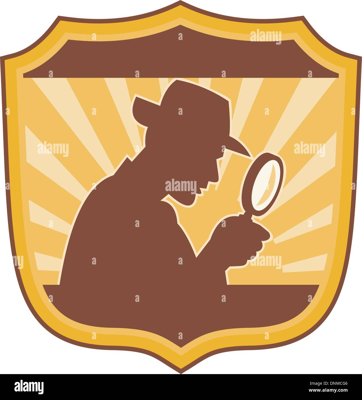 Beispiel für eine männliche Detektiv Inspektor mit Lupe im Inneren eines Schildes Stock Vektor