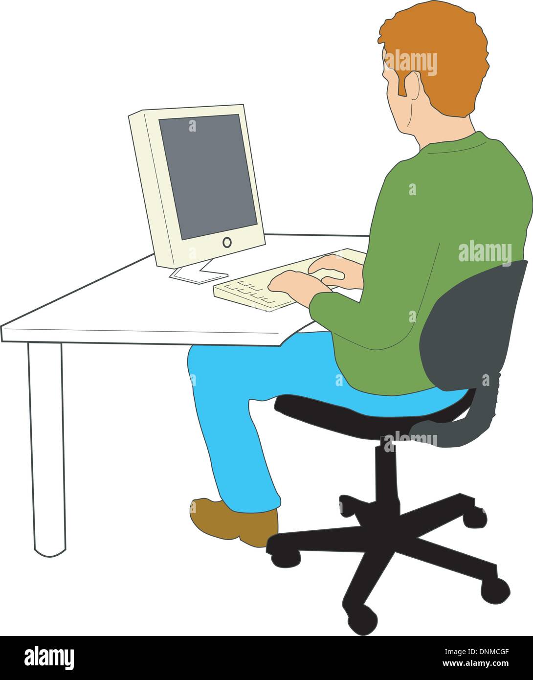 Abbildung des Menschen Eingabe über Computersatz in weißem Hintergrund im retro-Stil gemacht. Stock Vektor