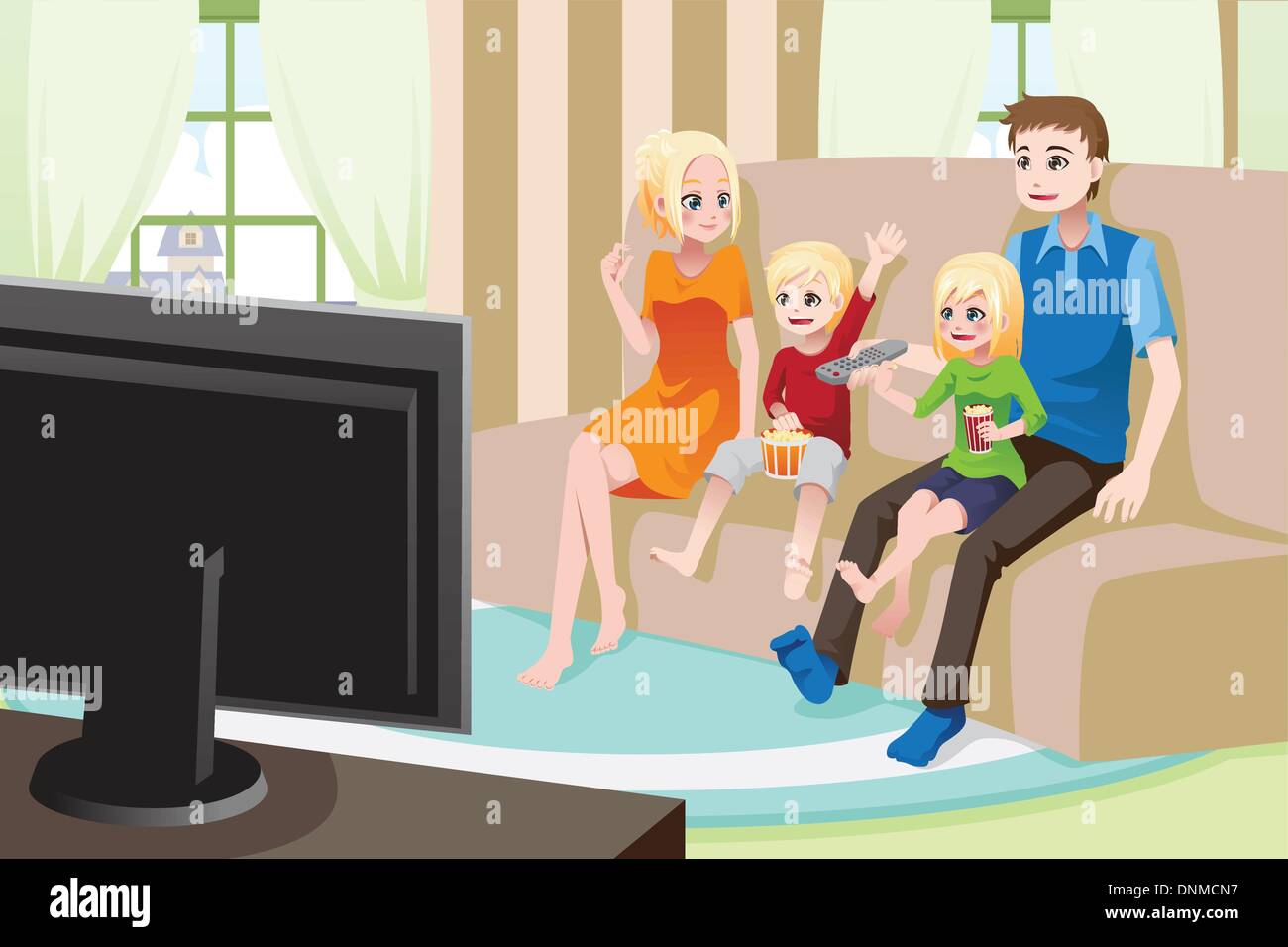 Eine Vektor-Illustration einer Familie Fernsehen Filme/zu Hause Stock Vektor