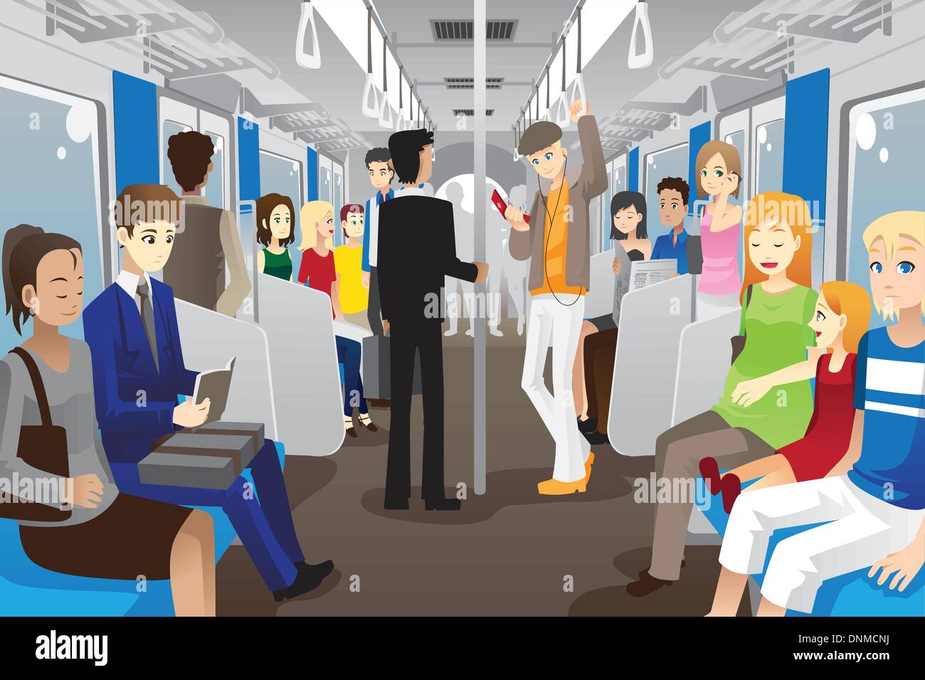 Eine Vektor-Illustration von Personen innerhalb einer u-Bahn Stock Vektor