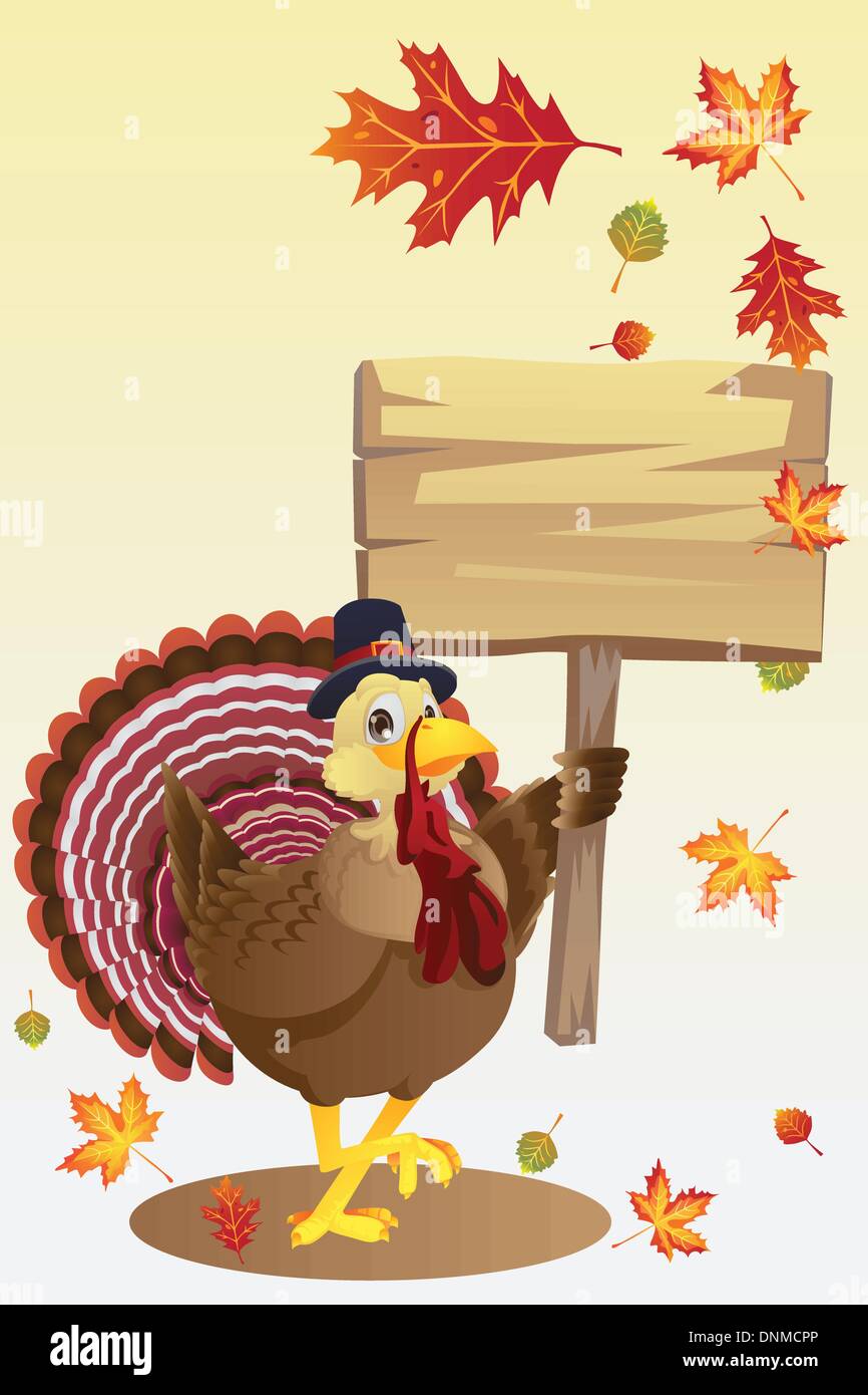 Eine Vektor-Illustration einer Türkei, die mit einem leeren Schild Stock Vektor