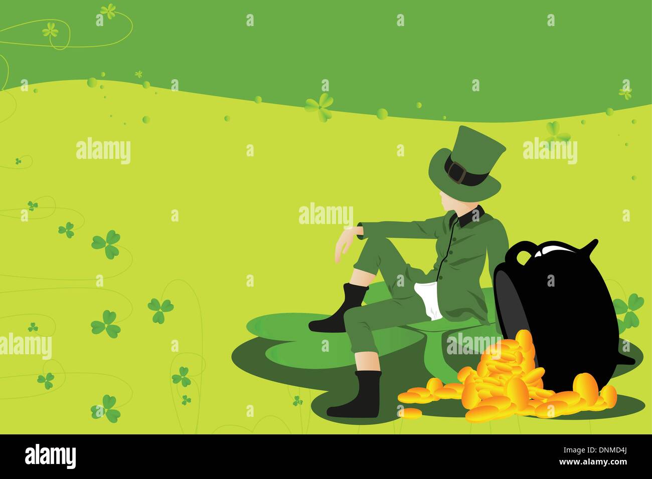 Eine Vektor-Illustration von einem Kobold und Topf voll Gold feiert St. Patrick day Stock Vektor
