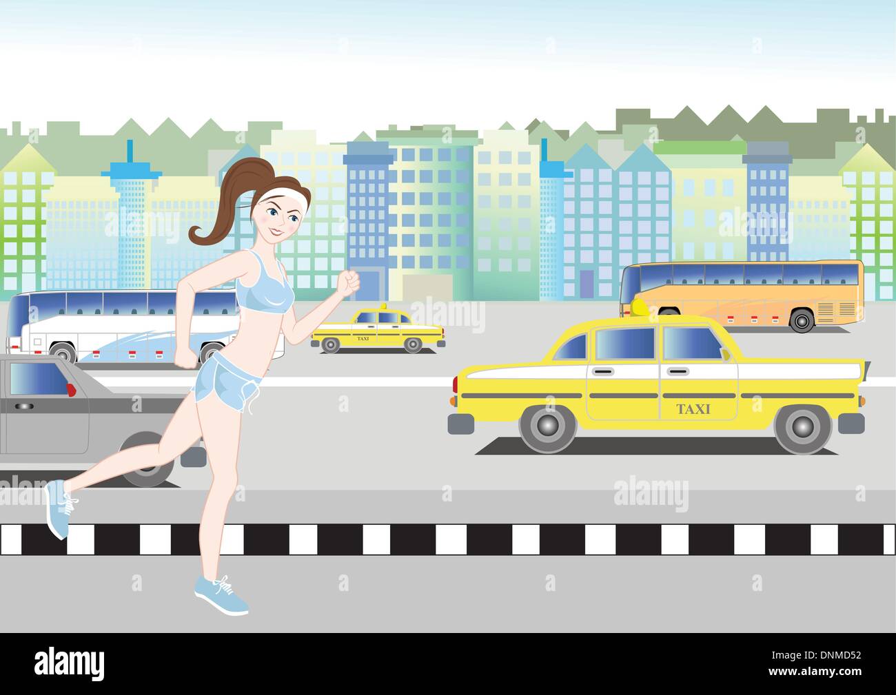 Vektor-Illustration eines Mädchens in der Stadt laufen Stock Vektor