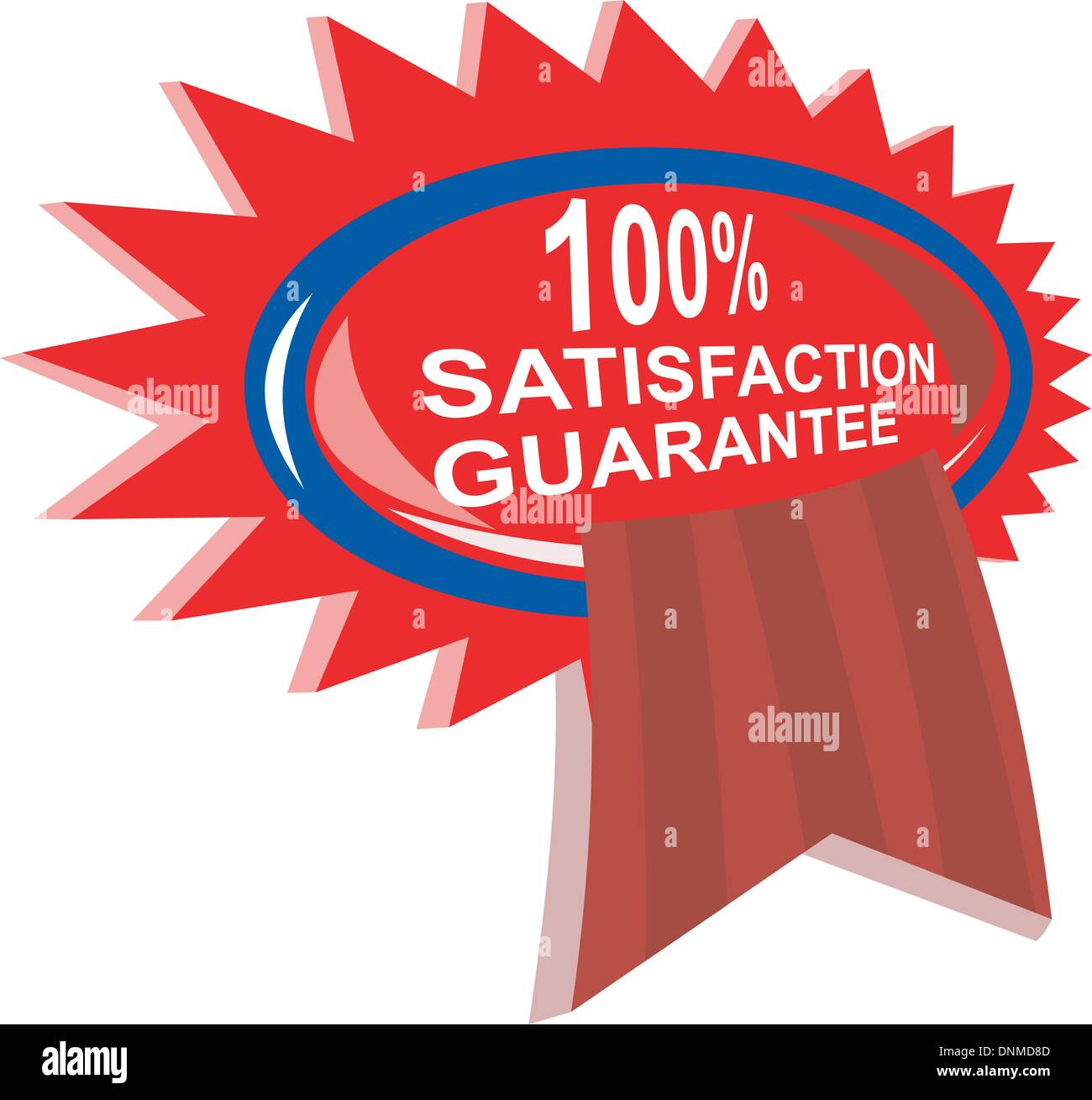 Beispiel für ein rotes Band mit Worten 100 % Zufriedenheit garantiert getan im retro-Stil. Stock Vektor
