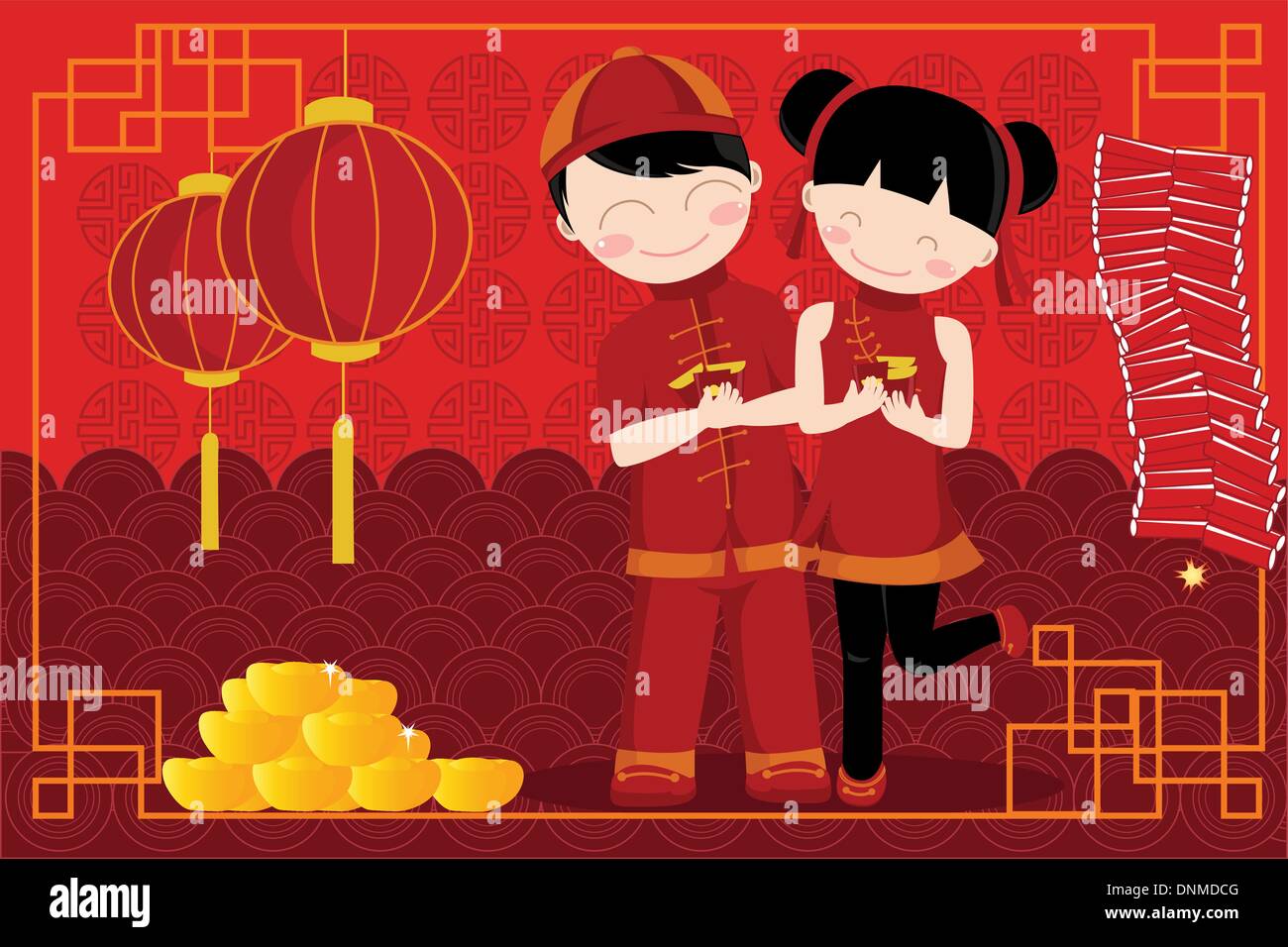 Eine Vektor-Illustration ein paar Kinder feiern Chinese New Year Stock Vektor