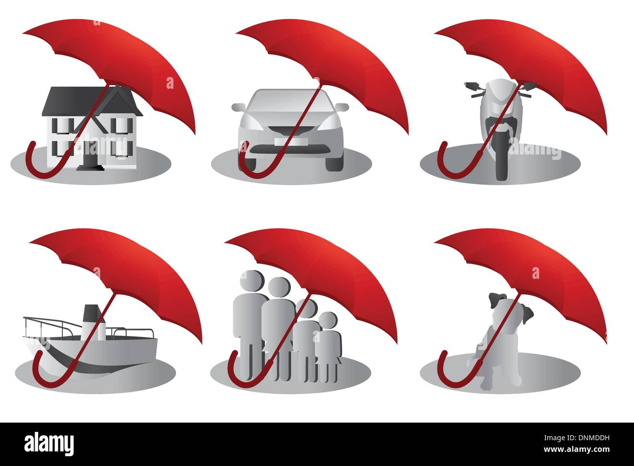 Eine Vektor-Illustration aus einer Reihe von Versicherungskonzept für Haus, Mensch, Auto, Haustier, Motorcyle und Boot Stock Vektor