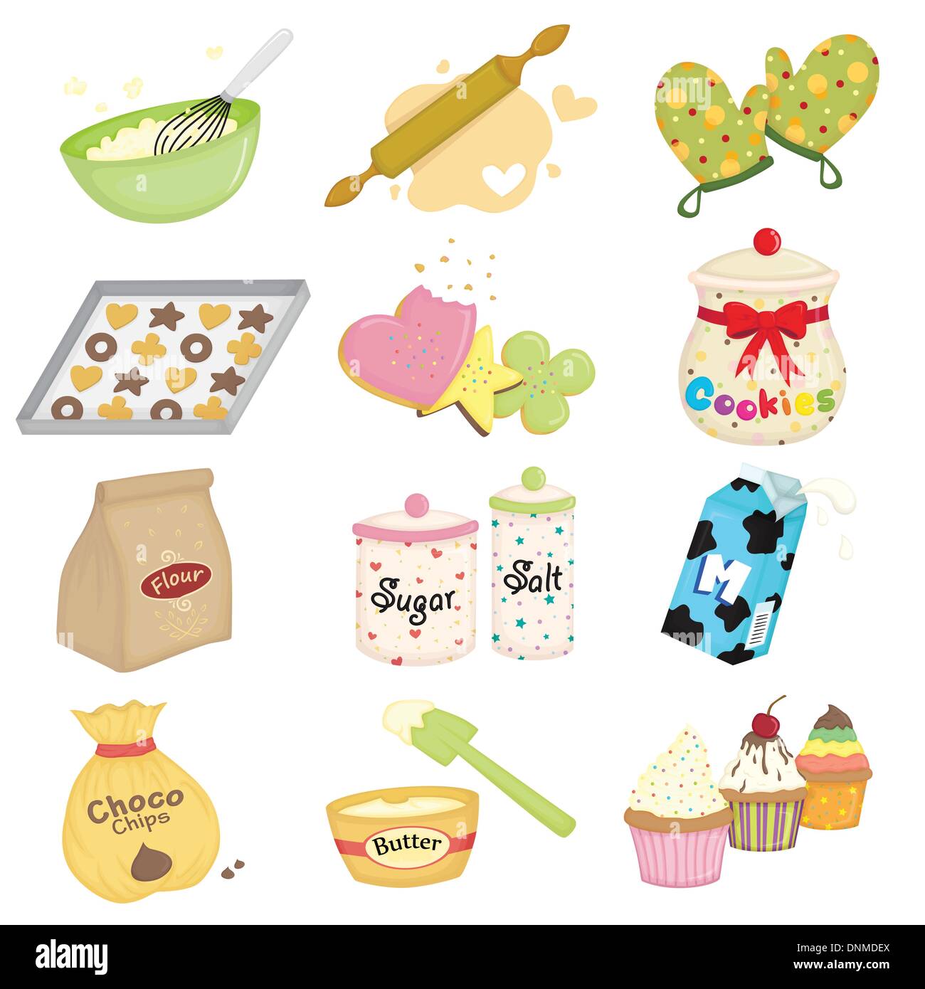 Eine Vektor-Illustration von Backen und Küche Geschirr icons Stock Vektor