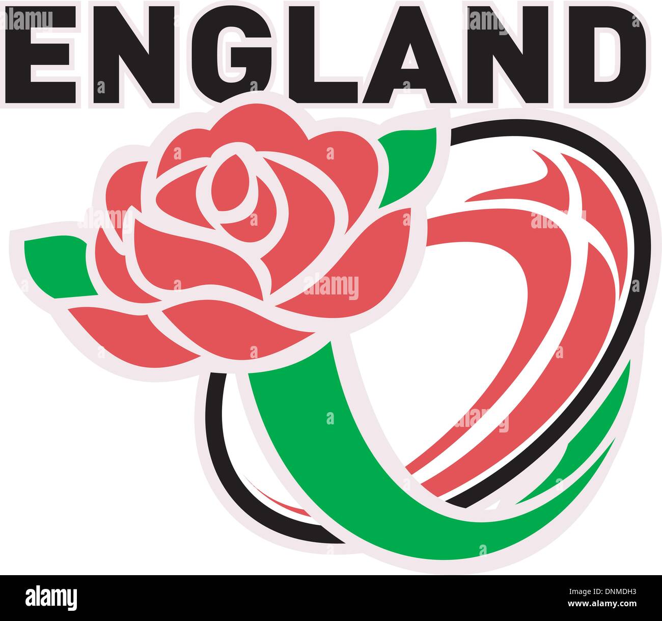 Abbildung von einem roten englischen rose mit Rugby-Ball fliegen aus und Worte "England" Stock Vektor