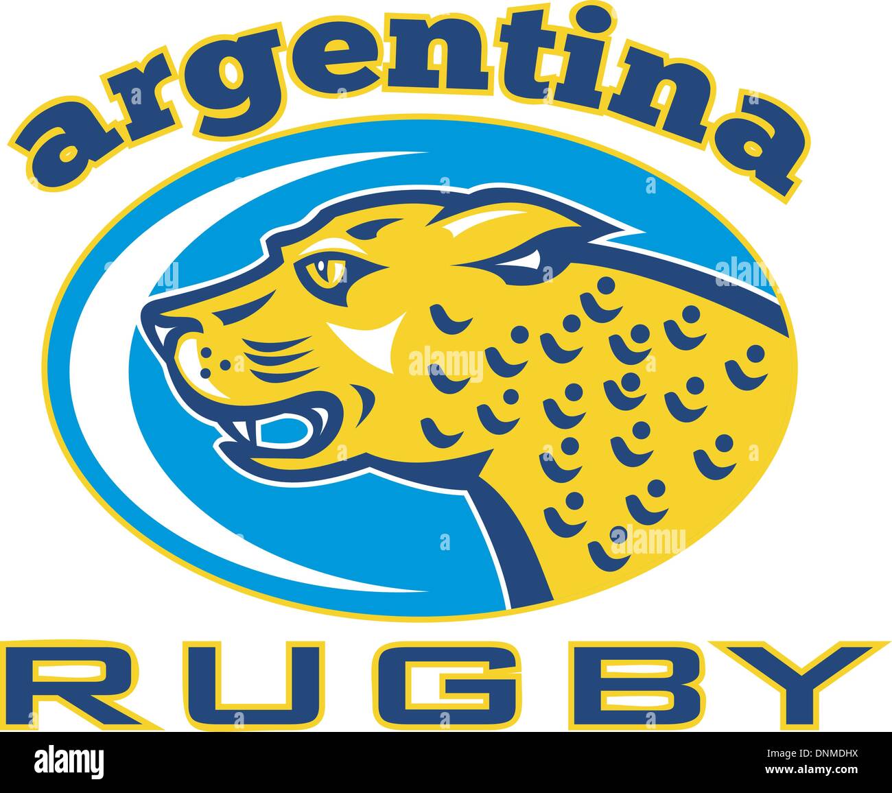 Abbildung eines großen Katze Jaguar oder Leopard Kopf Knurren mit Worten "Rugby Argentinien" Stock Vektor